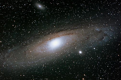 The Andromeda galaxy is the closest galaxy visible to us in the northern hemisphere. This "island universe" is actually visible to the naked eye, but only under dark skies away from city lights.